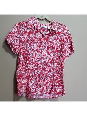 Carroll Reed Floral Red and White Women's Top Size 12